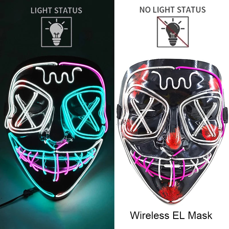 Neon Halloween LED Masks - Scary Costume Outfit Mask
