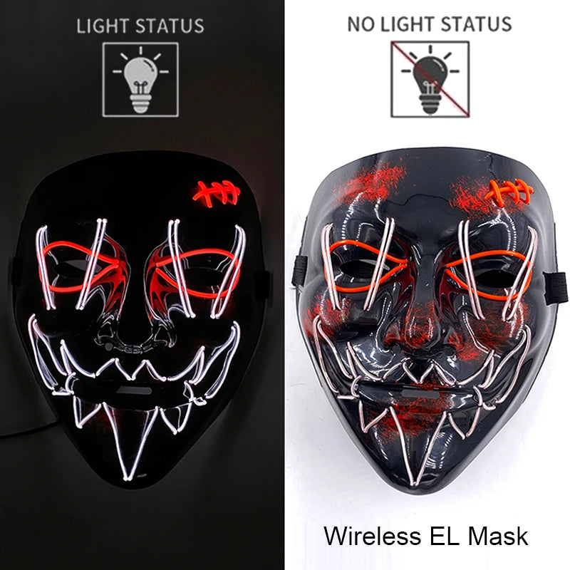 Neon Halloween LED Masks - Scary Costume Outfit Mask