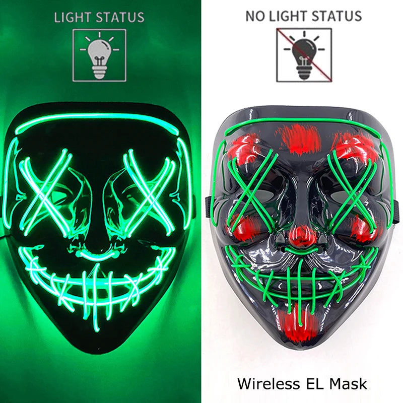 Neon Halloween LED Masks - Scary Costume Outfit Mask