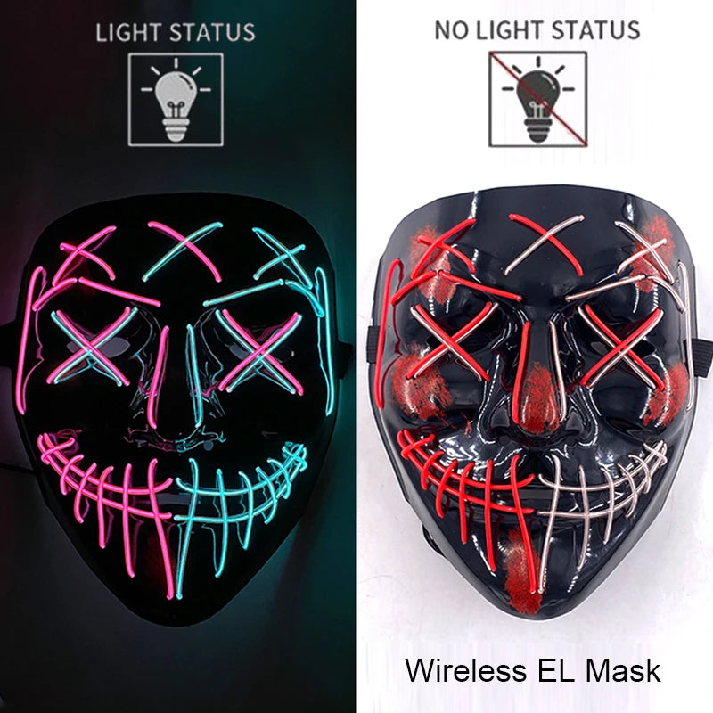 Neon Halloween LED Masks - Scary Costume Outfit Mask