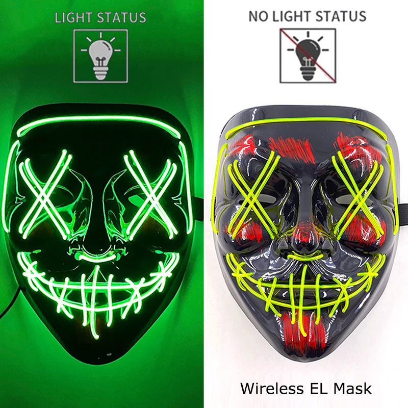Neon Halloween LED Masks - Scary Costume Outfit Mask