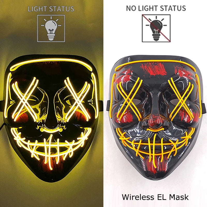 Neon Halloween LED Masks - Scary Costume Outfit Mask