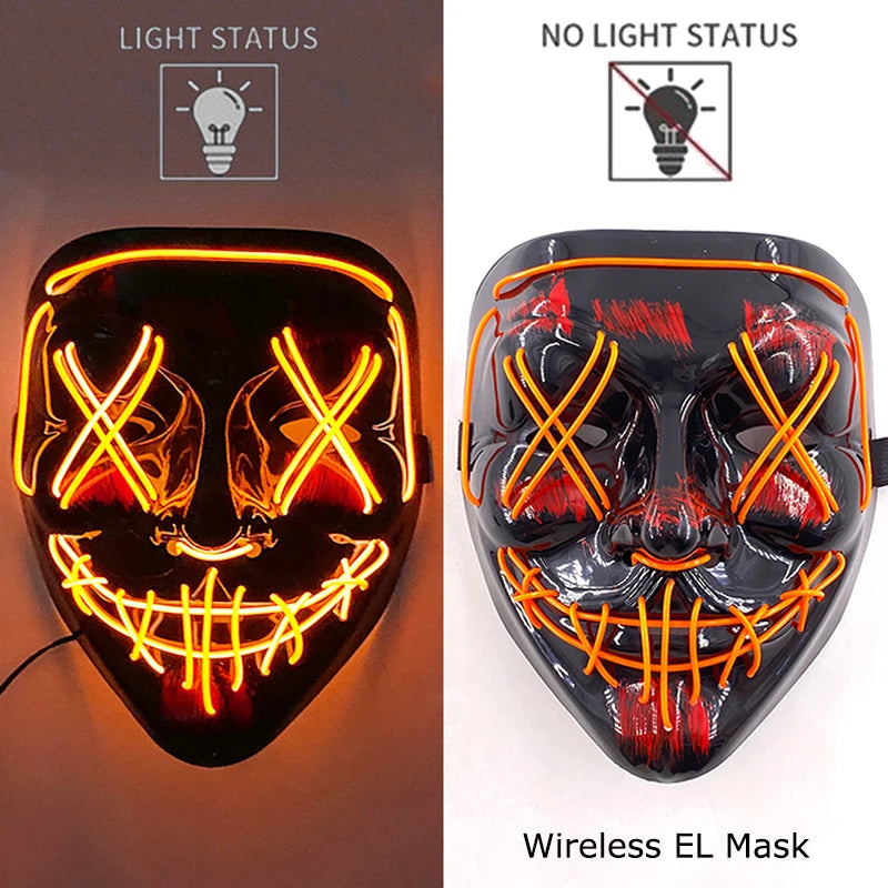 Neon Halloween LED Masks - Scary Costume Outfit Mask