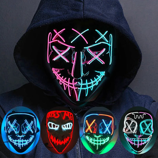 Neon Halloween LED Masks - Scary Costume Outfit Mask