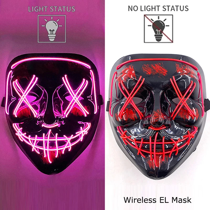 Neon Halloween LED Masks - Scary Costume Outfit Mask