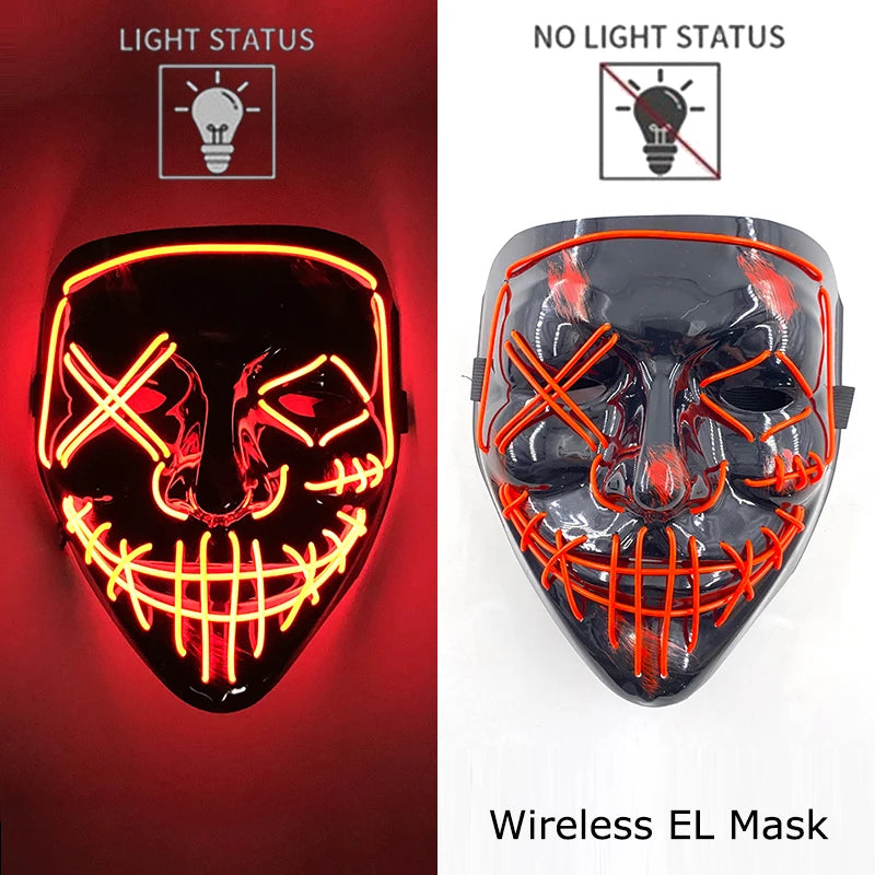 Neon Halloween LED Masks - Scary Costume Outfit Mask