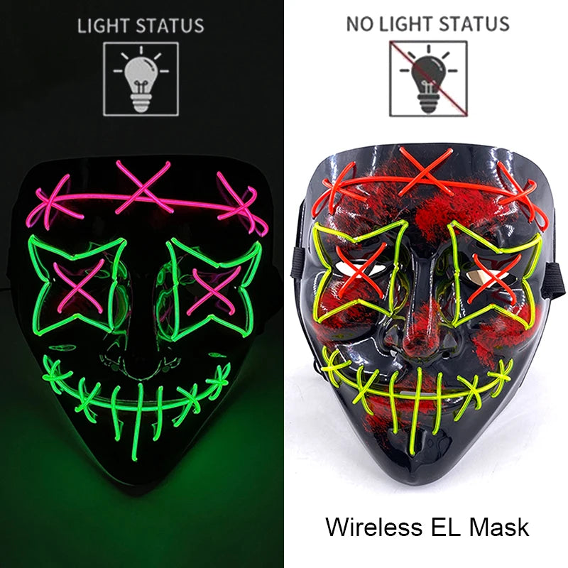 Neon Halloween LED Masks - Scary Costume Outfit Mask