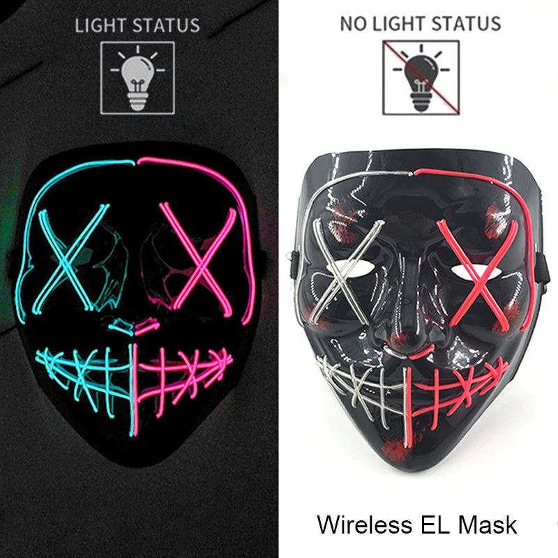 Neon Halloween LED Masks - Scary Costume Outfit Mask