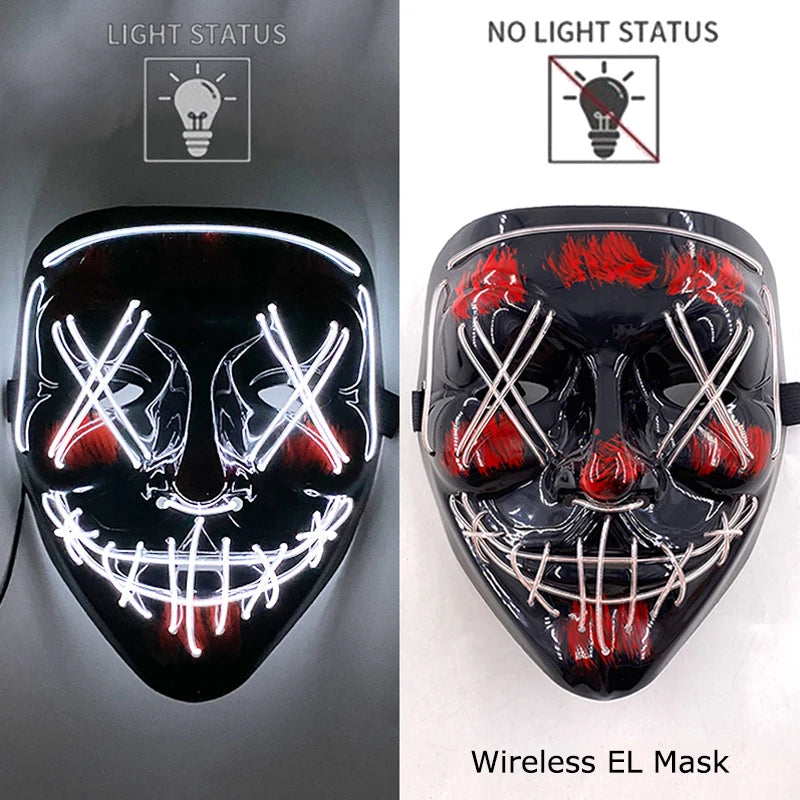 Neon Halloween LED Masks - Scary Costume Outfit Mask